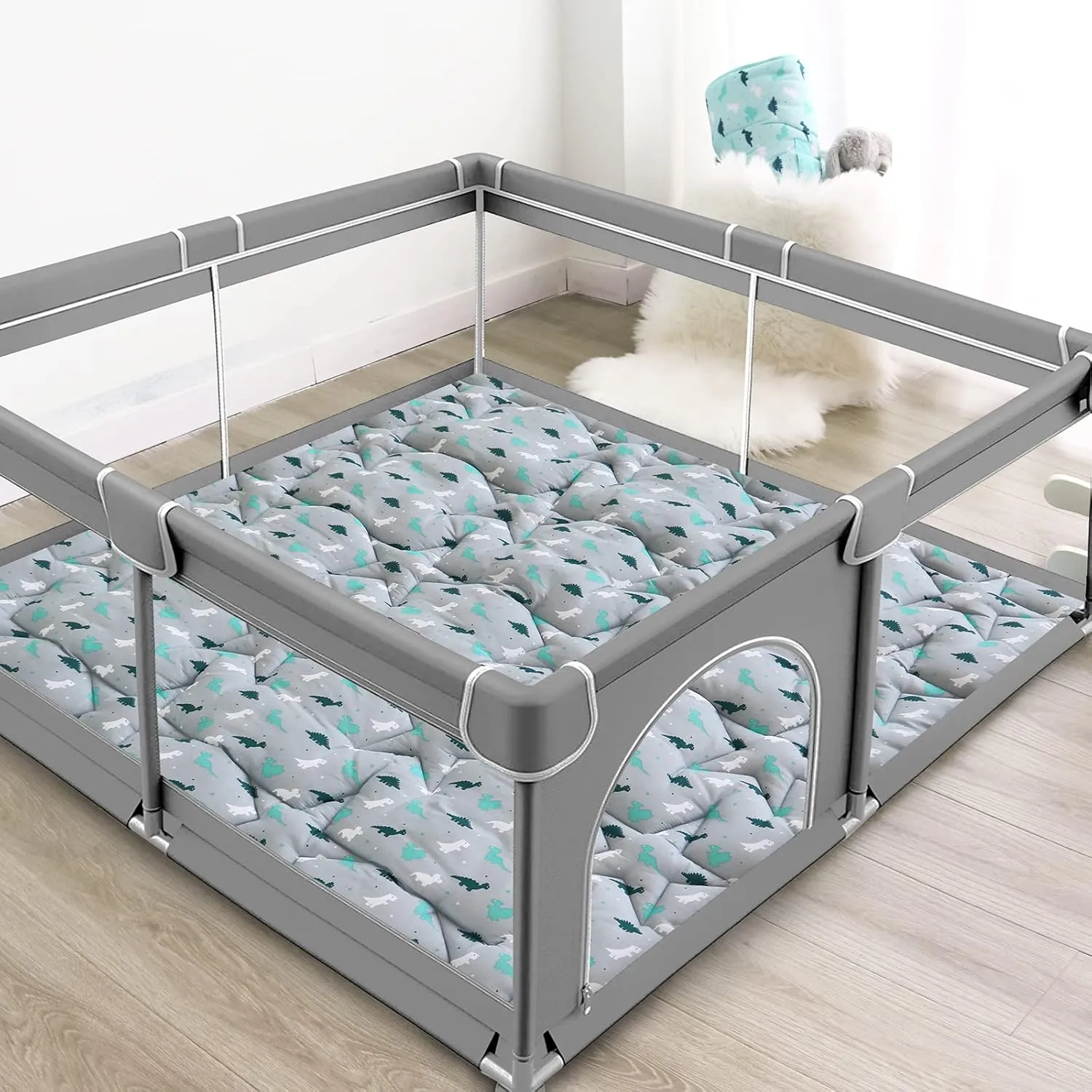 Baby Play Mat for 71'' x 59'' Playpen, Playmat for Babies and Toddlers Large & Thick, Non Slip Cushioned Baby Play Mats for Floor, Kids Play Mat for Playpen Easy Clean, Foam Play Mat, Grey