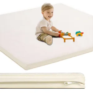 Baby Play Mat for Floor,1.3" Thick Foam Nursery Rug with Removable Washable Cover,Non Slip Soft Velvet Kids Play Crawling Mat for Toddlers,Infants,Yoga Mat,Tatami Mat,50x50 Inch Beige