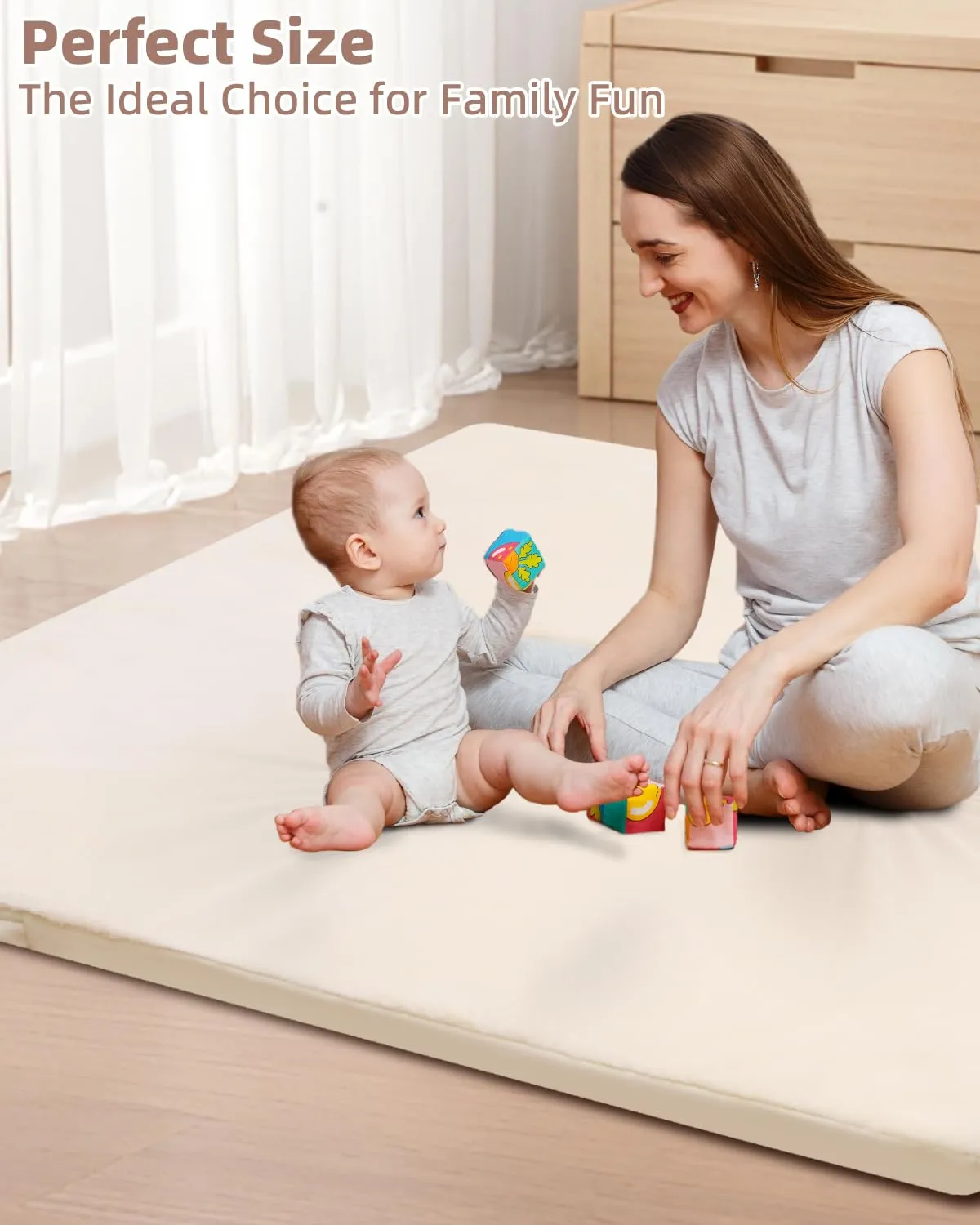 Baby Play Mat for Floor,1.3" Thick Foam Nursery Rug with Removable Washable Cover,Non Slip Soft Velvet Kids Play Crawling Mat for Toddlers,Infants,Yoga Mat,Tatami Mat,50x50 Inch Beige