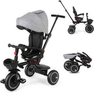 Baby Tricycle, 6-in-1 Folding Kids Trike with Removable Push Handle, Rotatable Seat, Adjustable Canopy, Storage Box, Safety Harness, Balance Bike, Toddler Trike for 7 Months - 5 Year Girls and Boys