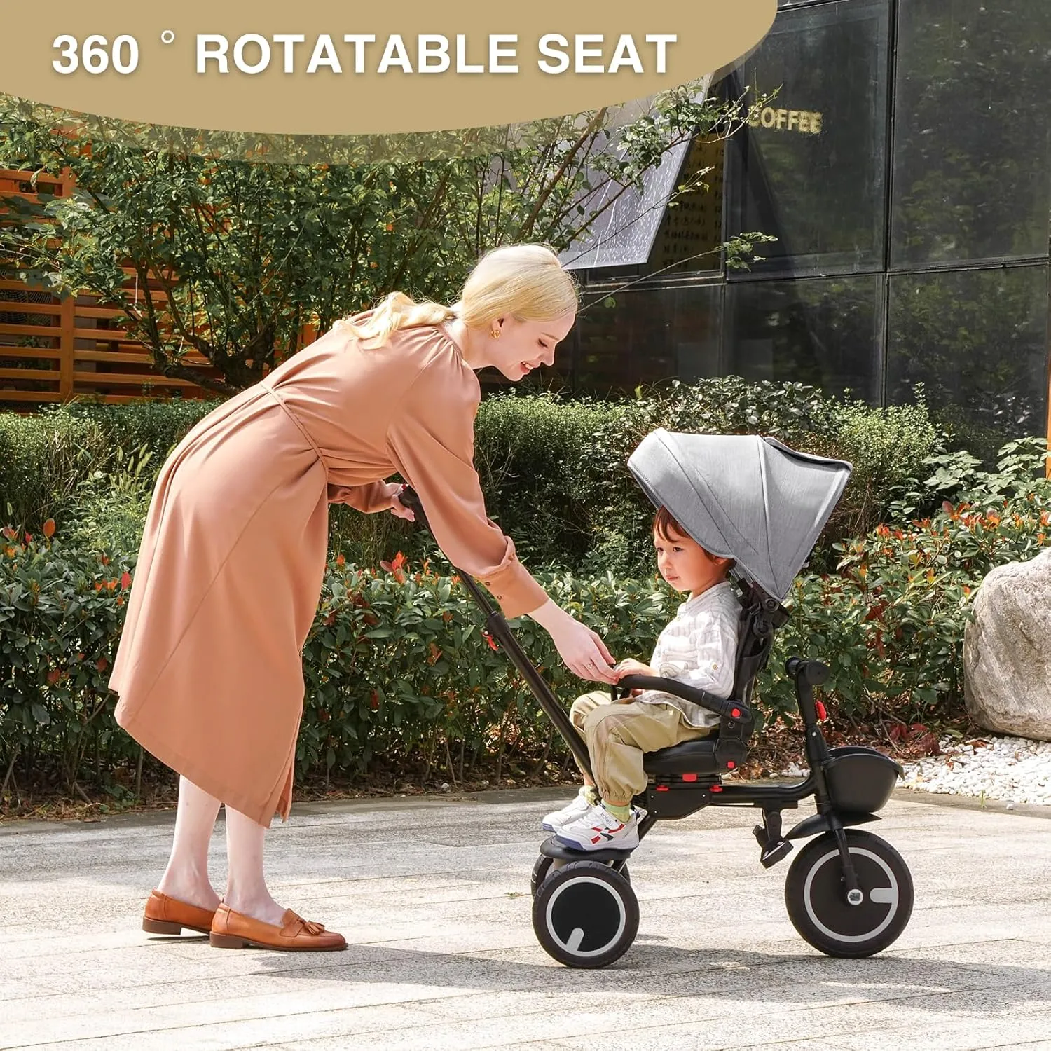 Baby Tricycle, 6-in-1 Folding Kids Trike with Removable Push Handle, Rotatable Seat, Adjustable Canopy, Storage Box, Safety Harness, Balance Bike, Toddler Trike for 7 Months - 5 Year Girls and Boys