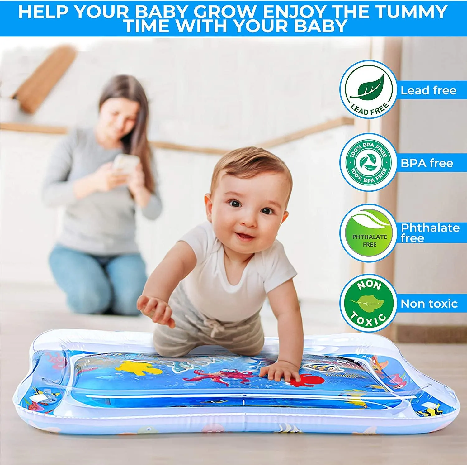 Baby Water Mat, Premium Inflatable Baby Play Mat Activity Centre for Infants Baby