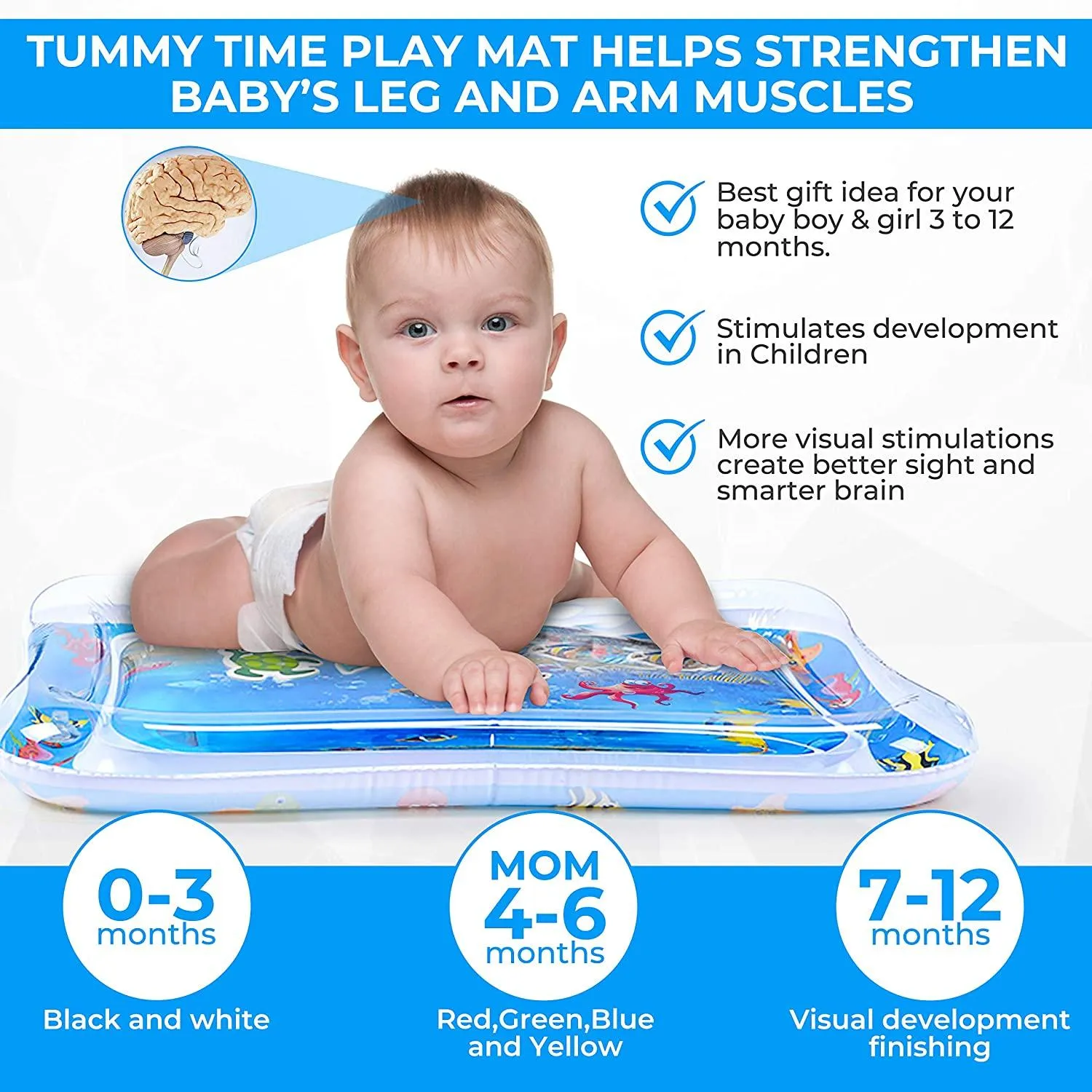 Baby Water Mat, Premium Inflatable Baby Play Mat Activity Centre for Infants Baby