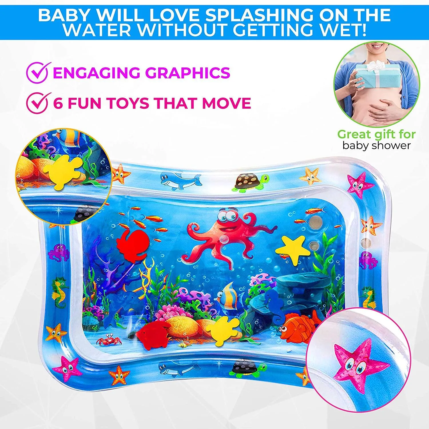 Baby Water Mat, Premium Inflatable Baby Play Mat Activity Centre for Infants Baby