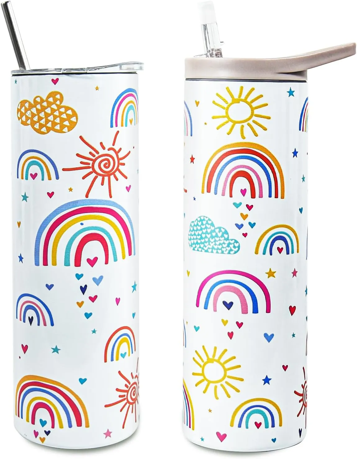 Back to School Gift Tumbler, Kids Tumbler Welcome Back to School Gifts for Students, Leakproof Insulated Stainless Steel Water Bottle Cup with Flip Straw, 2 Lids for Girls Boys Gift, Rainbow-20 oz
