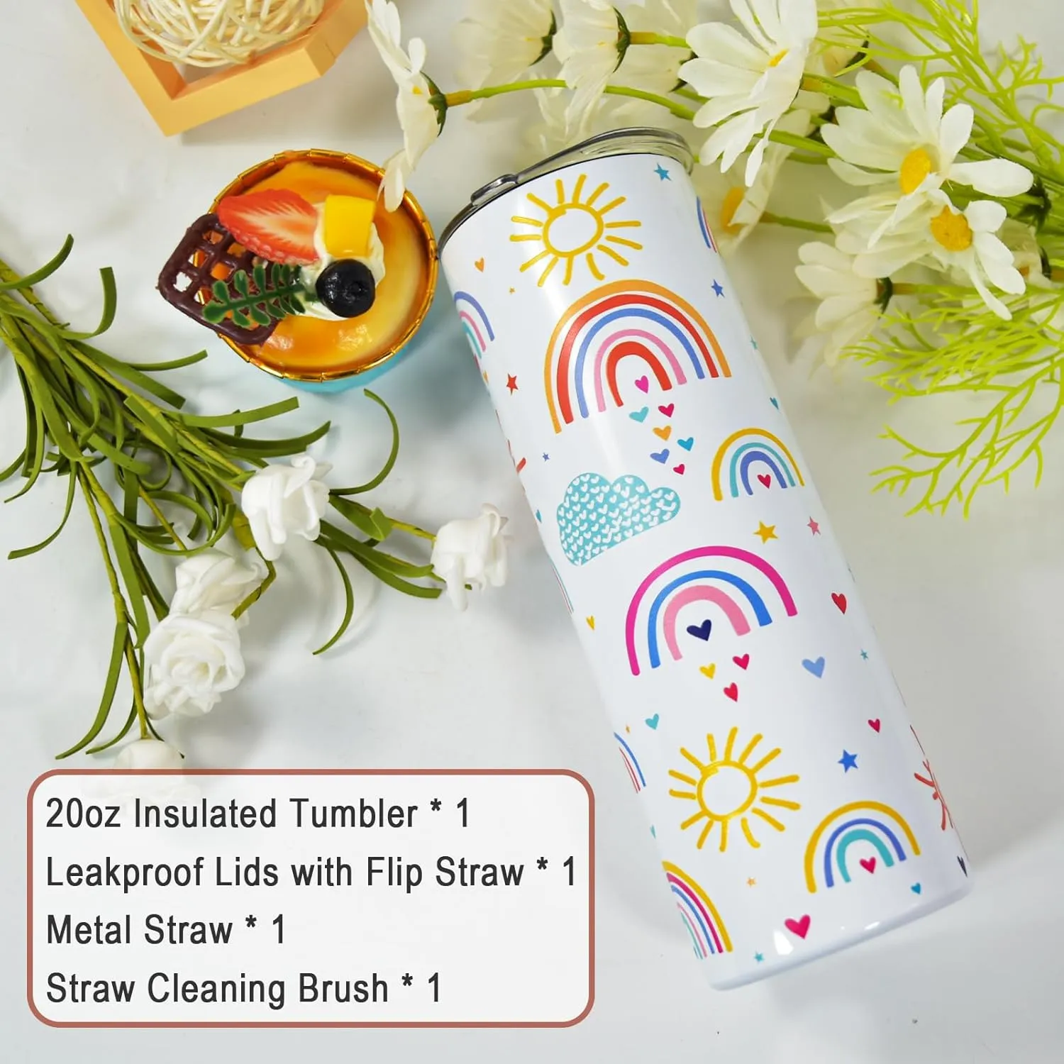 Back to School Gift Tumbler, Kids Tumbler Welcome Back to School Gifts for Students, Leakproof Insulated Stainless Steel Water Bottle Cup with Flip Straw, 2 Lids for Girls Boys Gift, Rainbow-20 oz