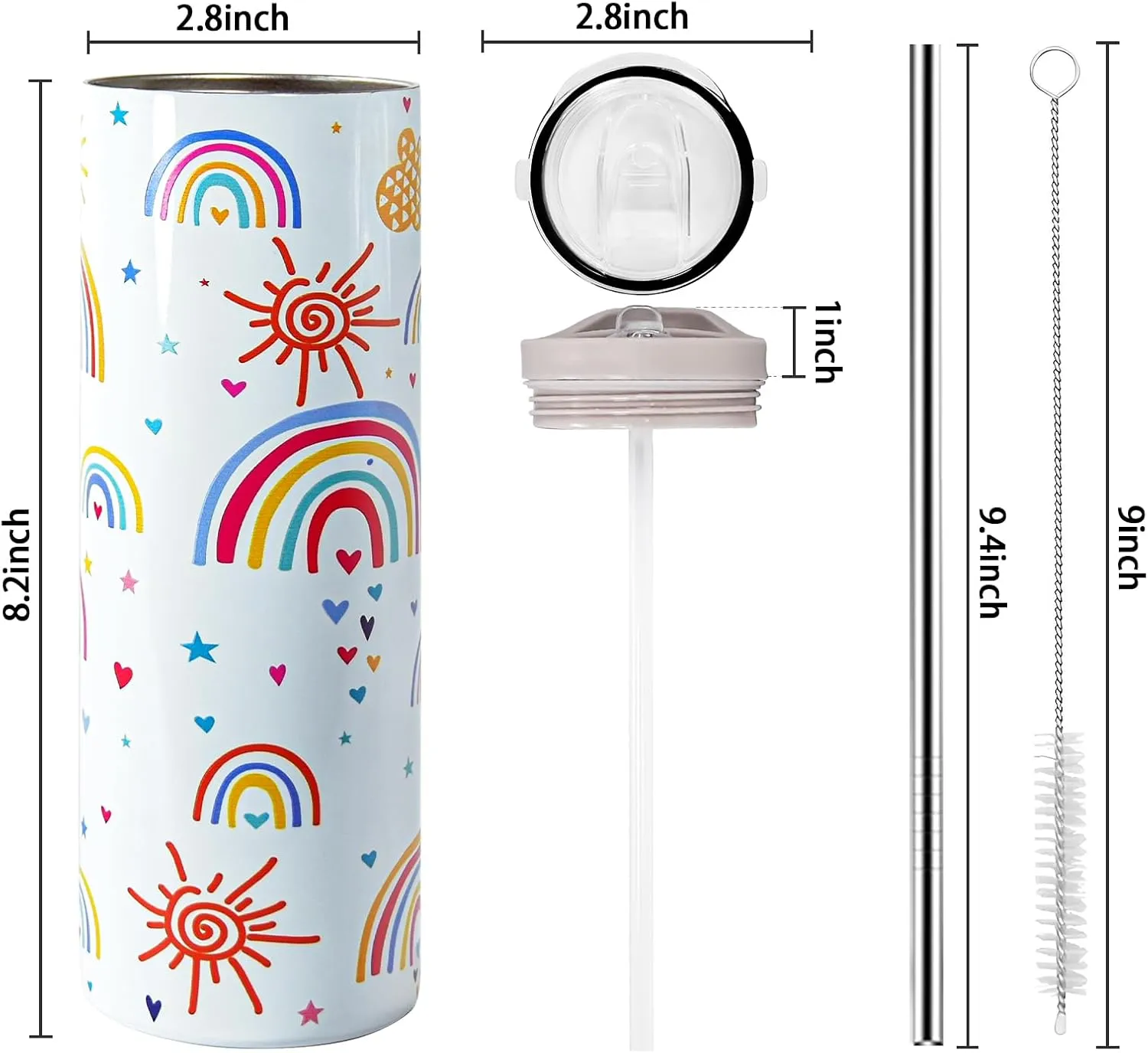 Back to School Gift Tumbler, Kids Tumbler Welcome Back to School Gifts for Students, Leakproof Insulated Stainless Steel Water Bottle Cup with Flip Straw, 2 Lids for Girls Boys Gift, Rainbow-20 oz