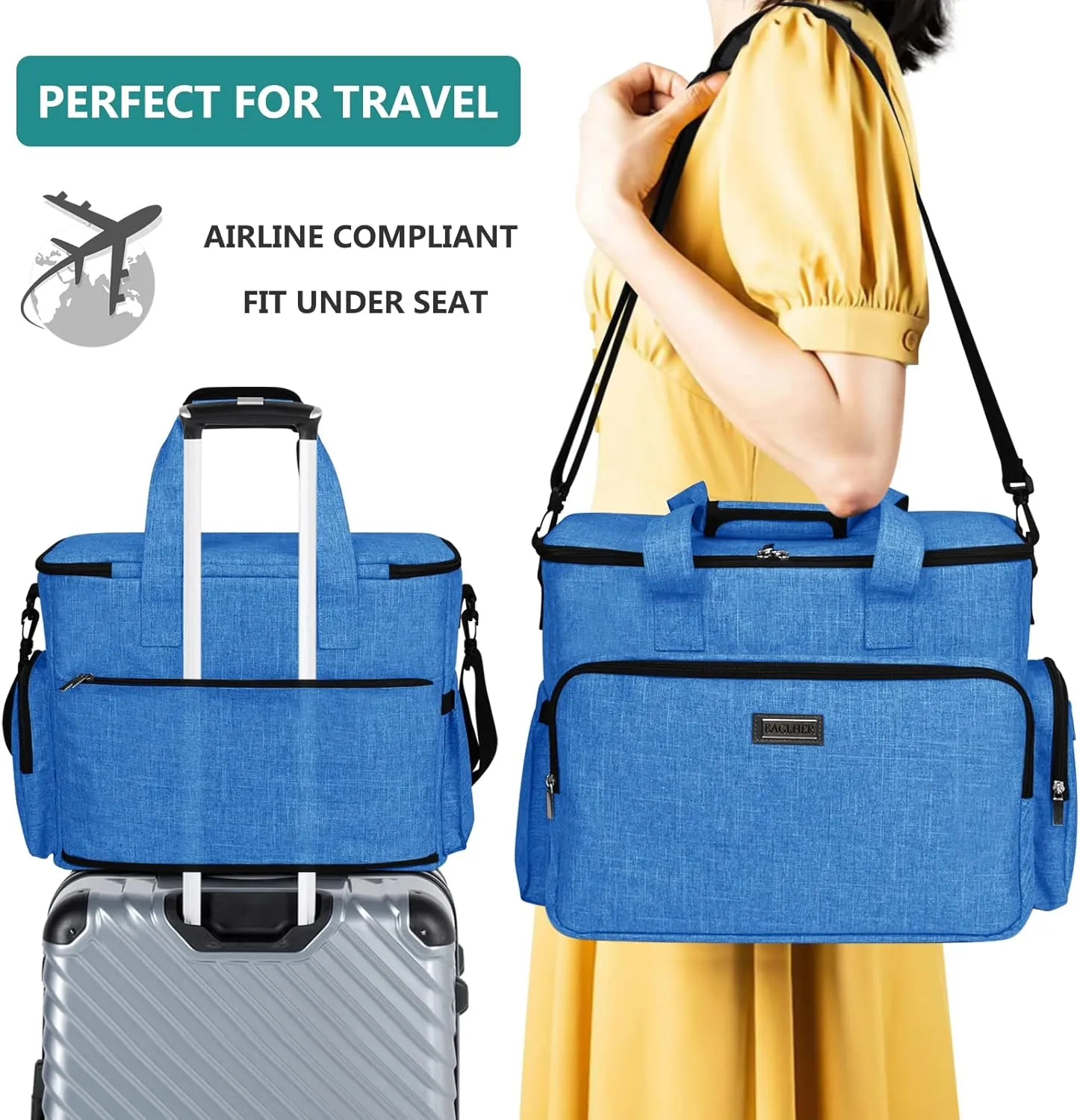 BAGLHER Dog Travel Bag, Pet Travel Bag (ALL Pet Travel Supplies), With 2 Pet Food Containers and 2 Collapsible Silicone Bowls; Essential Kits for Pet Travel Blue