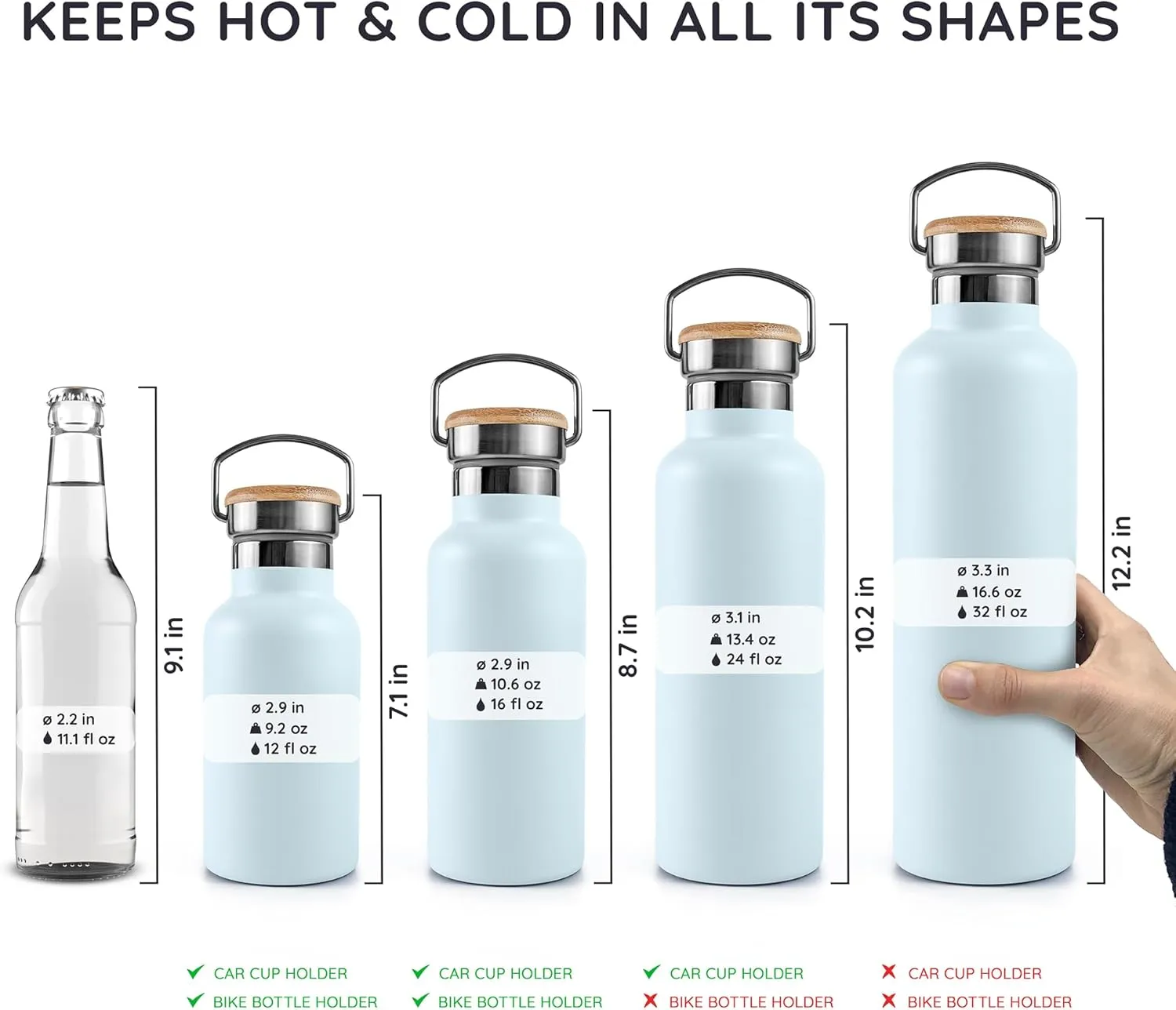 Bambaw Insulated 750ml Vacuum Water Bottle – Light Blue, Stainless Steel, Leakproof, Walking Bottle