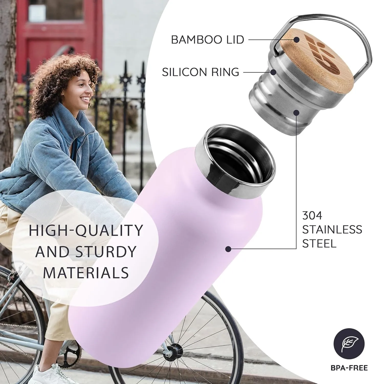 Bambaw Insulated Water Bottle 32 oz, Lavender Water Bottle Stainless Steel, 1 Liter Water Bottle, Large Thermal Water Bottle 32 oz – Lavender Haze