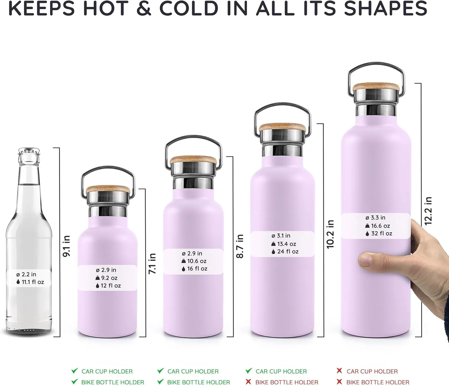 Bambaw Insulated Water Bottle 32 oz, Lavender Water Bottle Stainless Steel, 1 Liter Water Bottle, Large Thermal Water Bottle 32 oz – Lavender Haze
