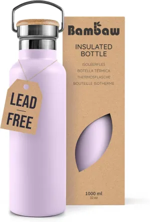 Bambaw Insulated Water Bottle 32 oz, Lavender Water Bottle Stainless Steel, 1 Liter Water Bottle, Large Thermal Water Bottle 32 oz – Lavender Haze