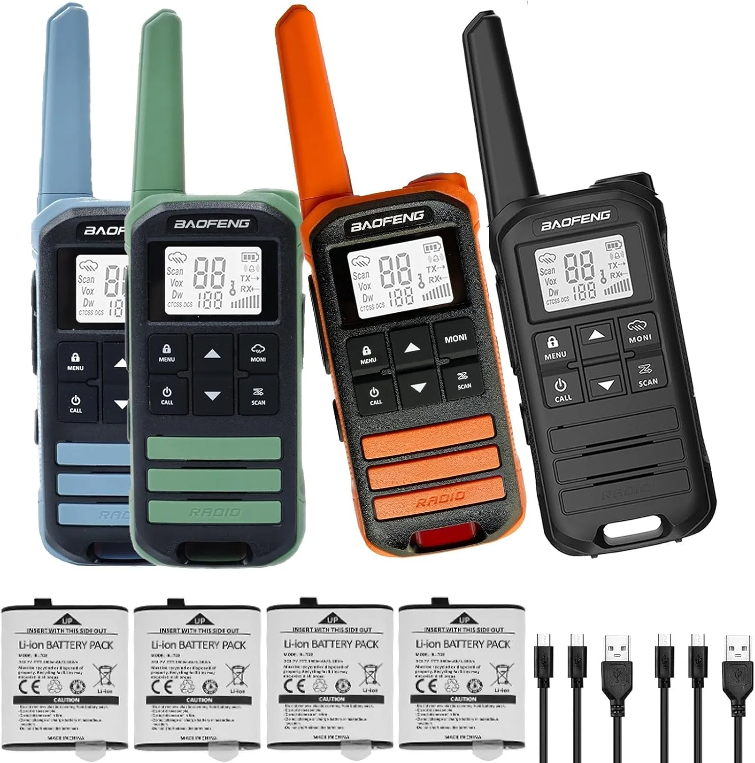 BAOFENG FR-22A Walkie Talkies for Adults Long Rang NOAA Weather Alerts, Rechargeable Walkie Talkies 2 Way Radio 22 FRS Channel USB-C Cable Outdoor Cruises Camping, 4 Pack
