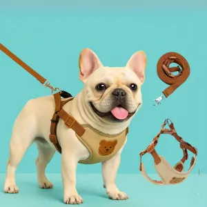 Barkit Soft Padded Frenchie Harness with Cartoon Bear Design