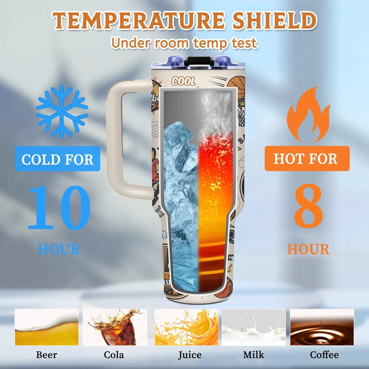Basketball Lover 40oz Tumbler with Handle, Insulated Sport Bottles with Lid, Water Bottle Gift for Boyfriend, Birthday Gifts for Men, Dad, Husband