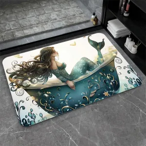 Bath Mat-Bathroom Rug，Bathtub Mermaid-Absorbent Non Slip Quick Dry Stain Resistant Easy to Clean Care Shower Rug for Bathtub Shower Room 16×24Inch (40 * 60cm)