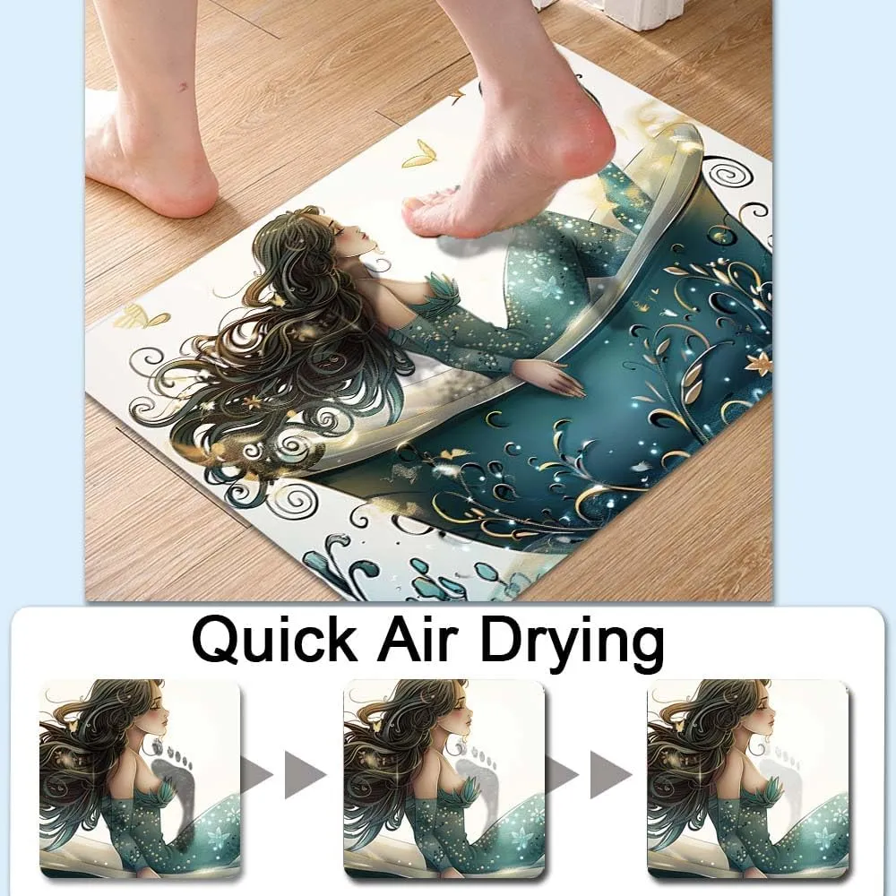 Bath Mat-Bathroom Rug，Bathtub Mermaid-Absorbent Non Slip Quick Dry Stain Resistant Easy to Clean Care Shower Rug for Bathtub Shower Room 16×24Inch (40 * 60cm)