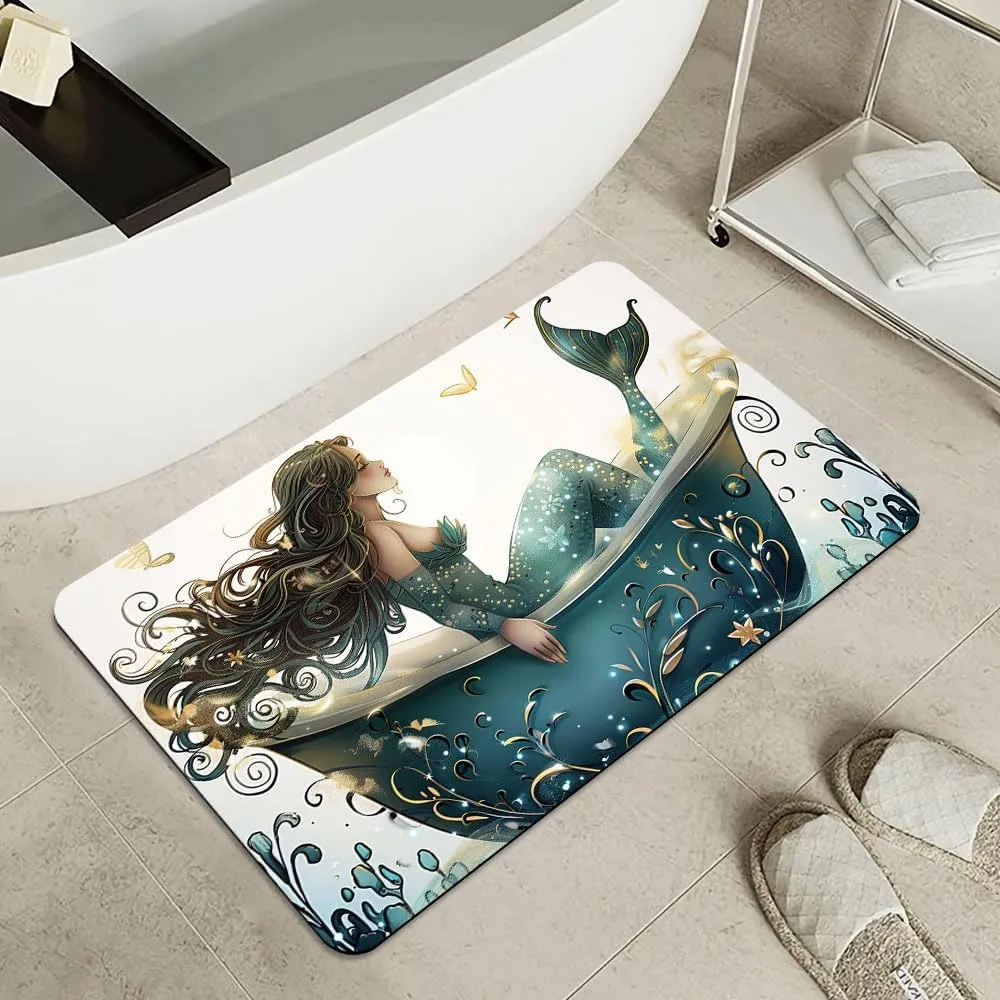 Bath Mat-Bathroom Rug，Bathtub Mermaid-Absorbent Non Slip Quick Dry Stain Resistant Easy to Clean Care Shower Rug for Bathtub Shower Room 16×24Inch (40 * 60cm)