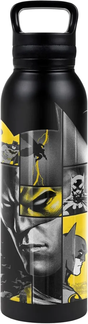 Batman OFFICIAL 80 Years Bat Panels 24 oz Insulated Canteen Water Bottle, Leak Resistant, Vacuum Insulated Stainless Steel with Loop Cap, Black