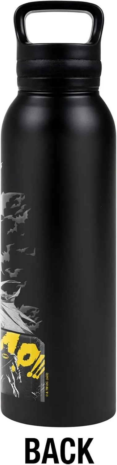 Batman OFFICIAL 80 Years Bat Panels 24 oz Insulated Canteen Water Bottle, Leak Resistant, Vacuum Insulated Stainless Steel with Loop Cap, Black