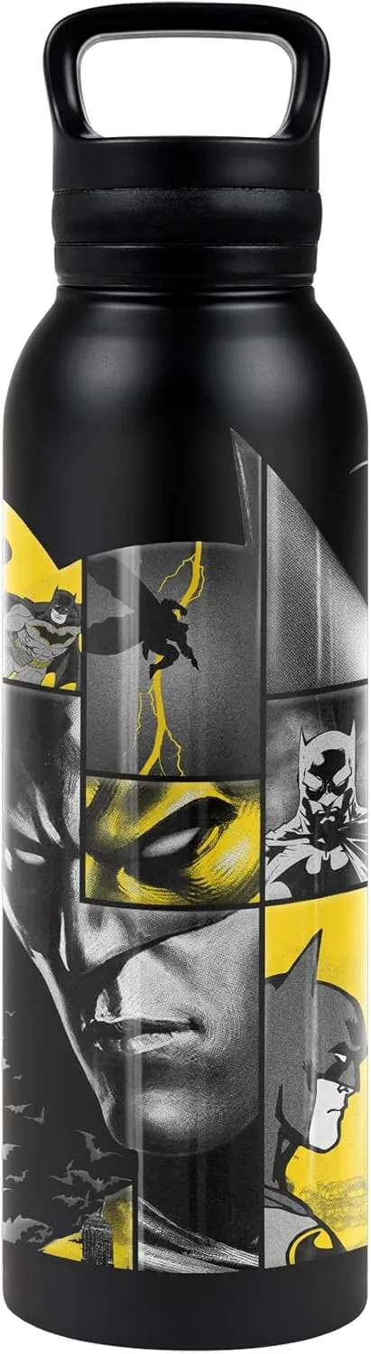Batman OFFICIAL 80 Years Bat Panels 24 oz Insulated Canteen Water Bottle, Leak Resistant, Vacuum Insulated Stainless Steel with Loop Cap, Black