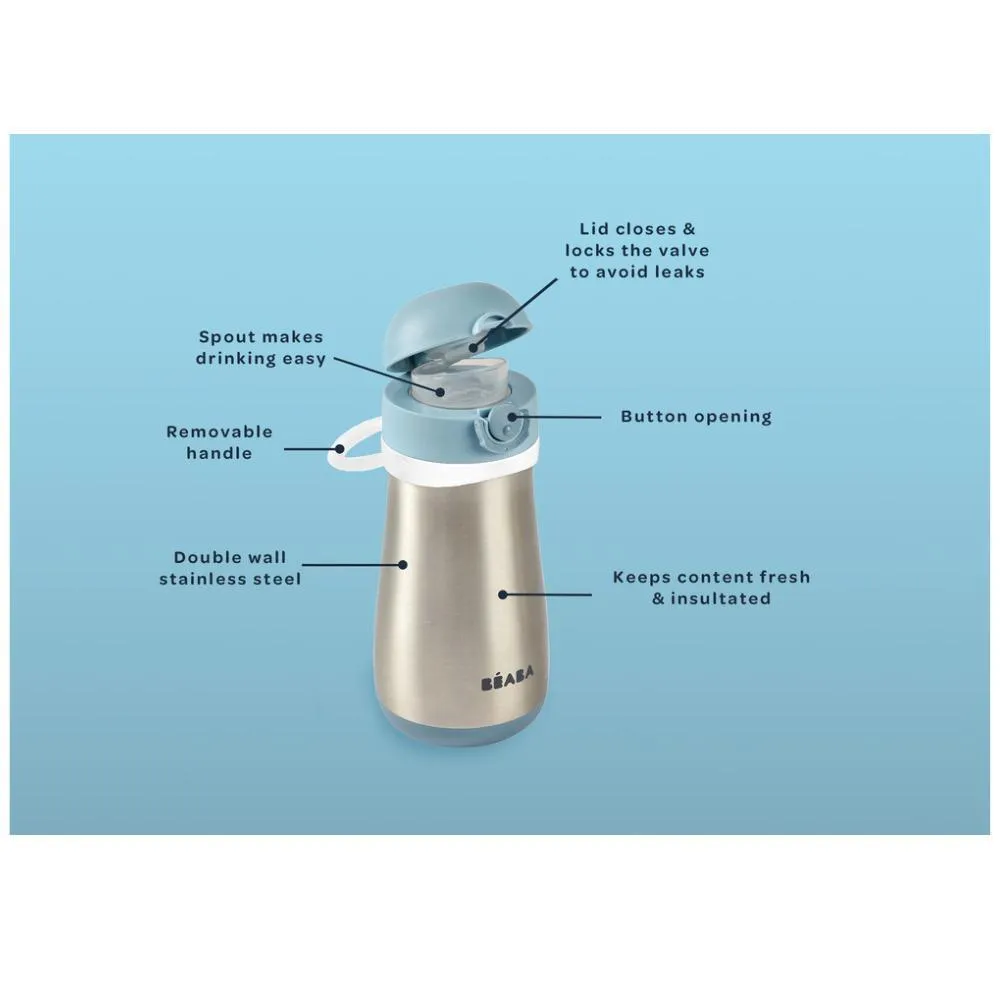 Beaba Stainless Steel Kids Water Bottle - Rain