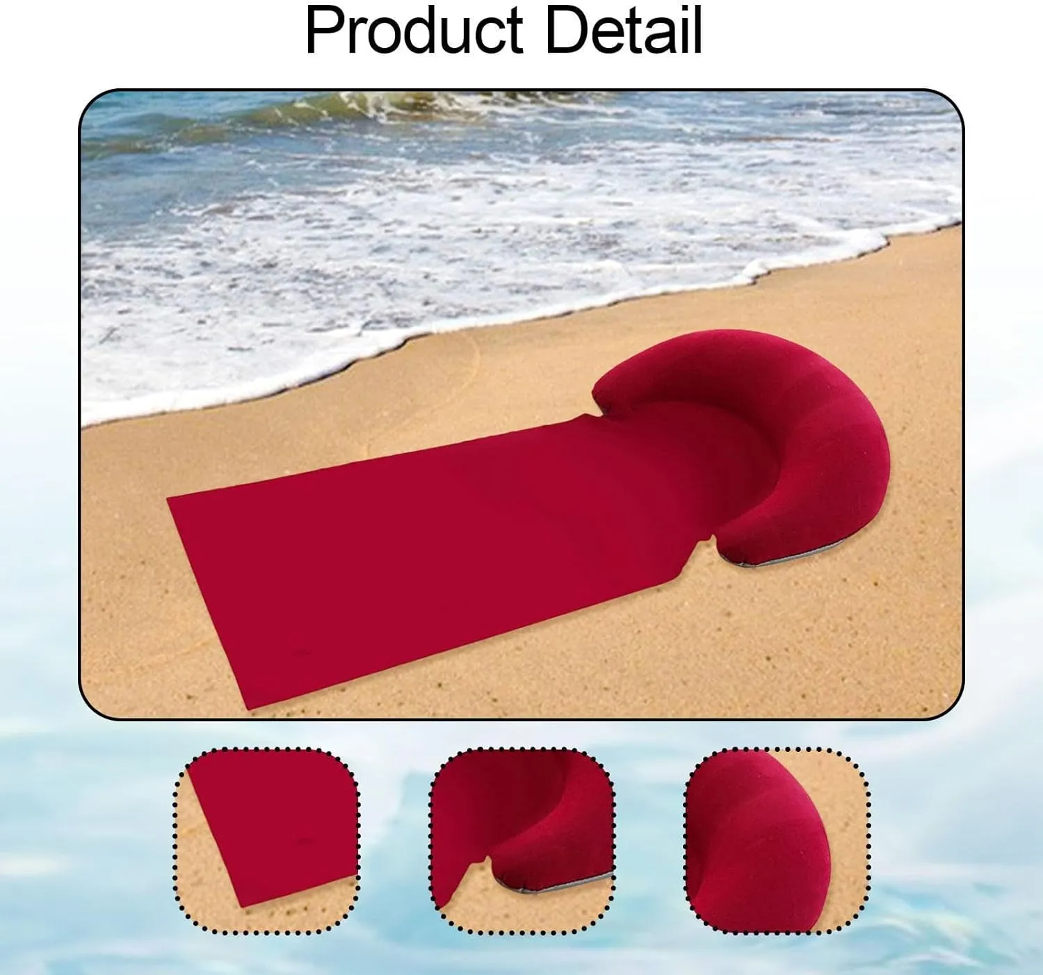 Beach Mat Inflatable Pillow Compact Versatile Lightweight Beach Pad Outdoor Lounger for Backyard Picnic Pool Garden Family, Red