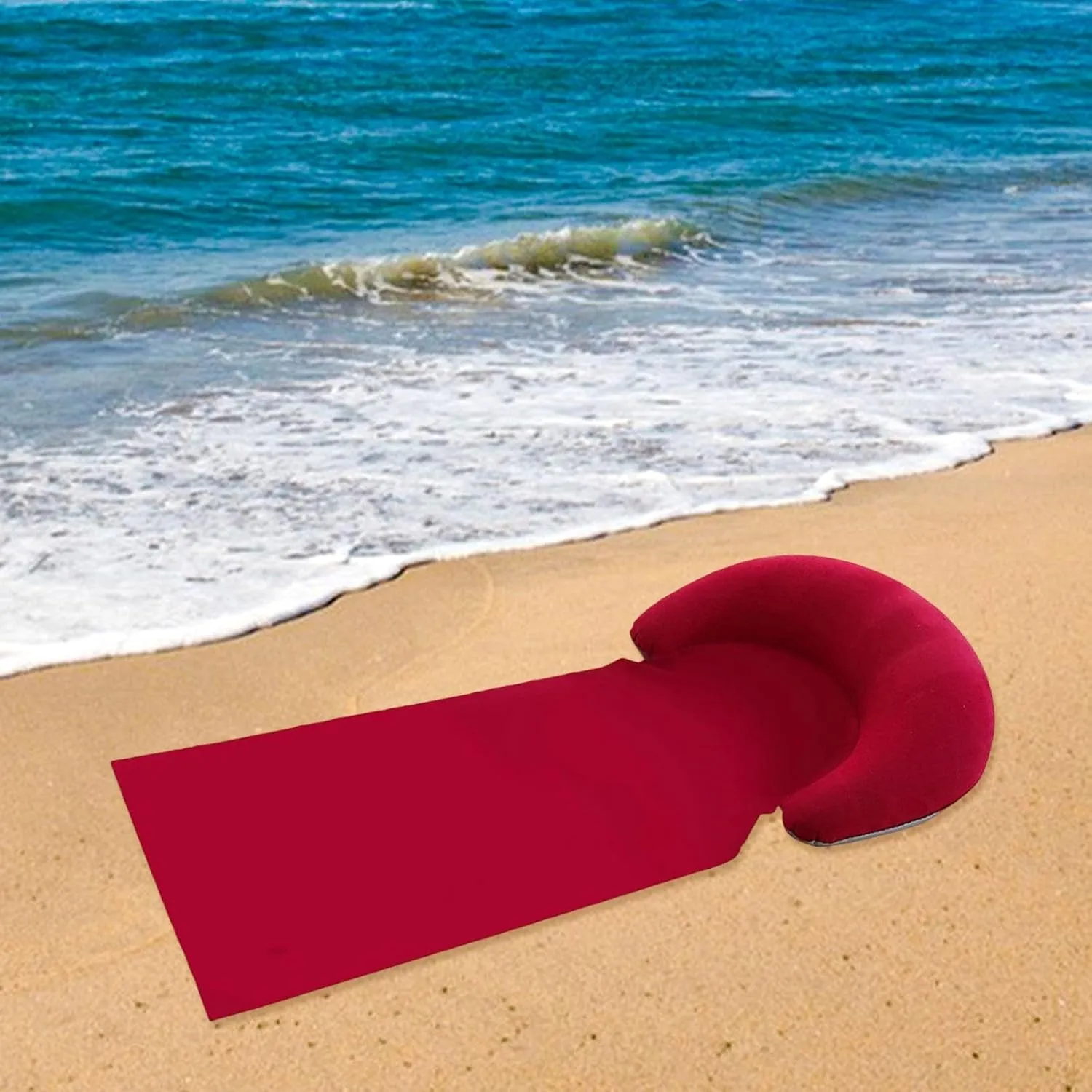 Beach Mat Inflatable Pillow Compact Versatile Lightweight Beach Pad Outdoor Lounger for Backyard Picnic Pool Garden Family, Red