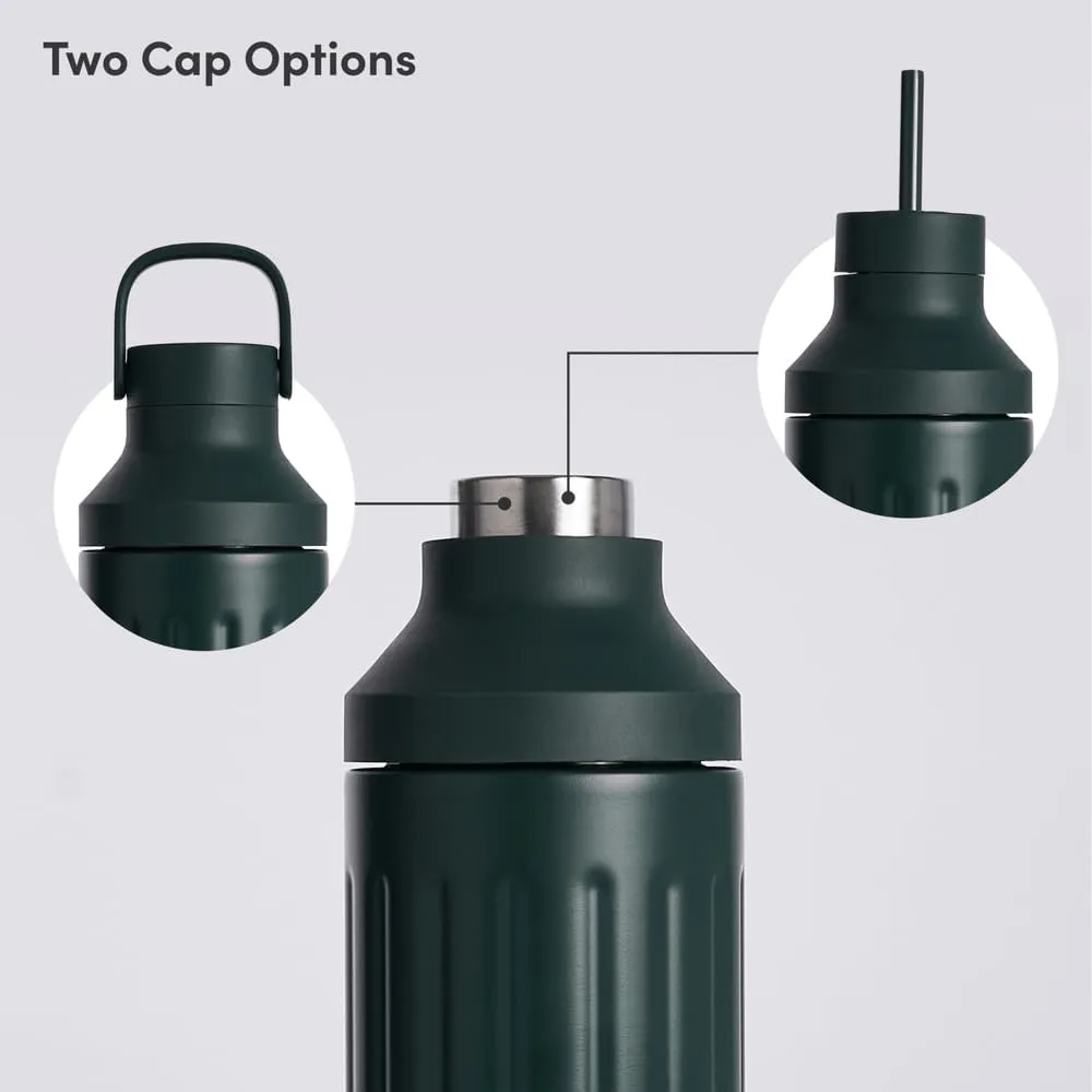 BEAST Health® Stainless Steel Water Bottle, 22 oz, Insulated Stainless Steel, Leak-Proof, Reusable Straw System, Portable Carry Cap, BPA-Free, Dishwasher Safe (Forest Green)