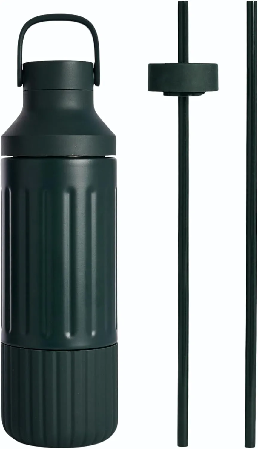 BEAST Health® Stainless Steel Water Bottle, 22 oz, Insulated Stainless Steel, Leak-Proof, Reusable Straw System, Portable Carry Cap, BPA-Free, Dishwasher Safe (Forest Green)