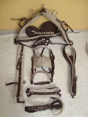 Beige and Brown Premium Nylon Single Horse Cart Driving Harness (Full)