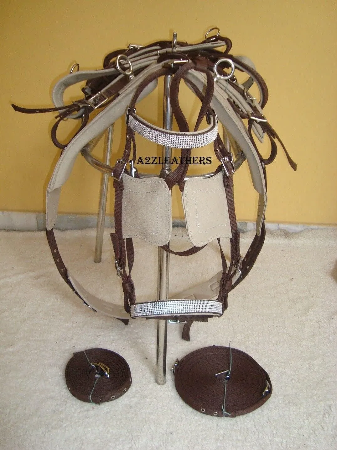 Beige and Brown Premium Nylon Single Horse Cart Driving Harness (Full)