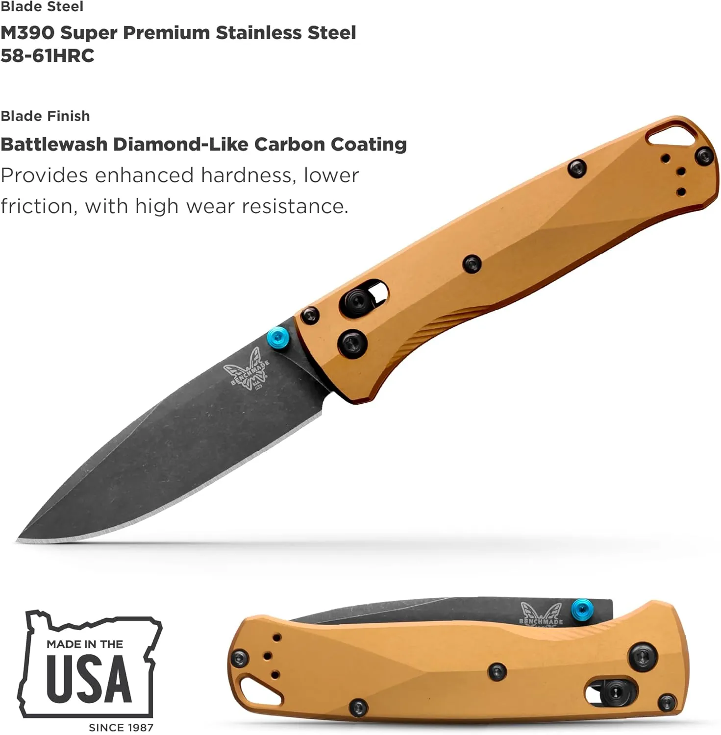 Benchmade - Bugout Folding Knife with Burnt Brass Aluminum Handle (535BK-07)