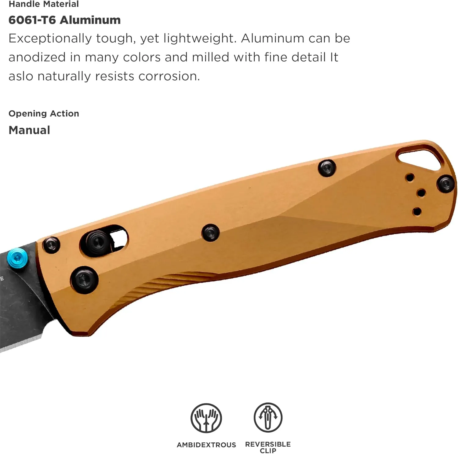 Benchmade - Bugout Folding Knife with Burnt Brass Aluminum Handle (535BK-07)