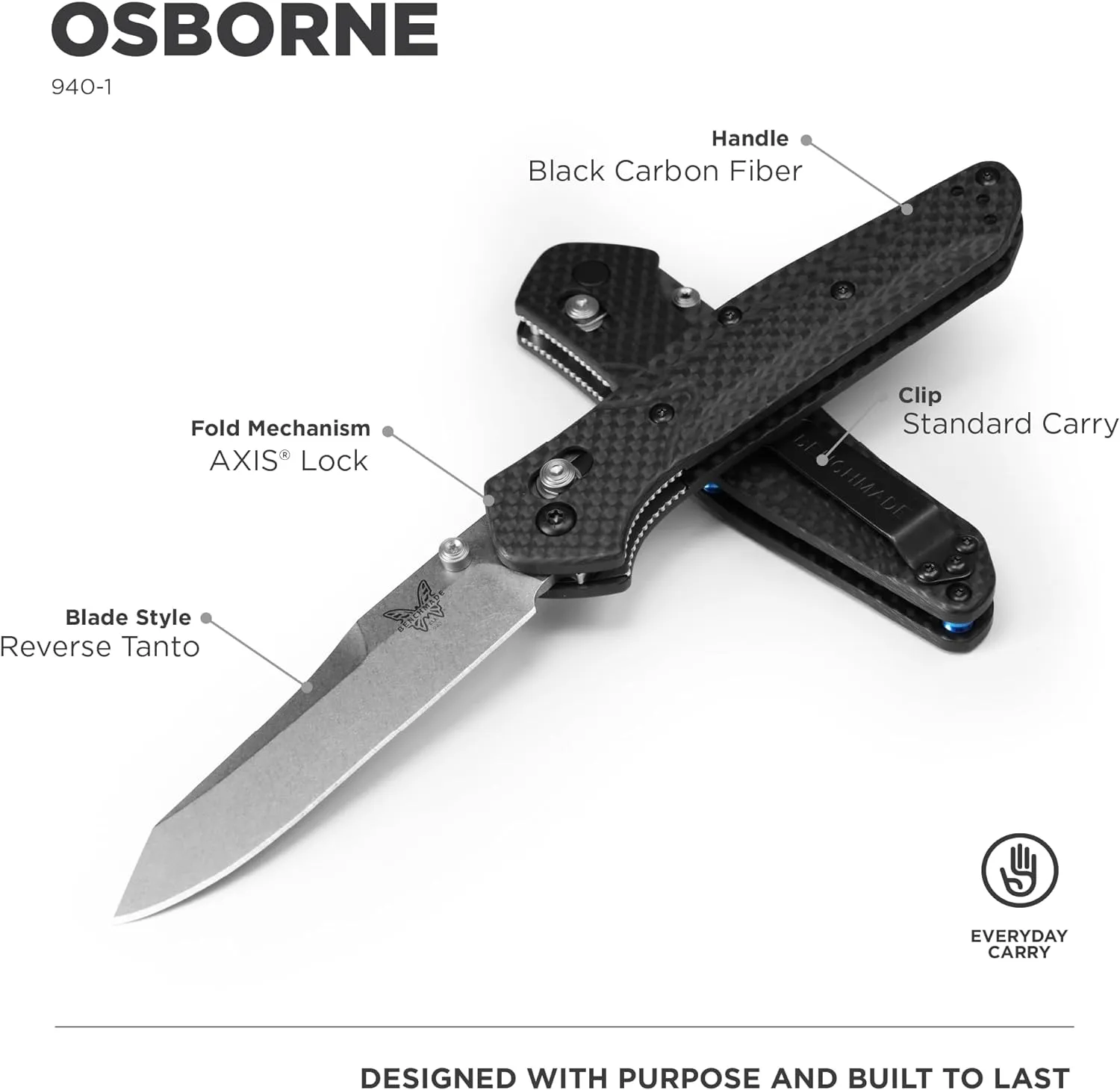 Benchmade - Osborne 940 EDC Knife with Black Carbon Fiber Handle (940-1)