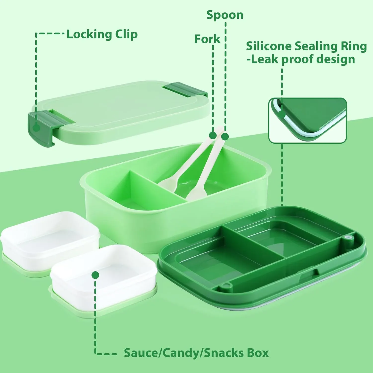 Bento Lunch Box Set for Kids - Green Nylon insulated Lunch Bag with 12oz Thermos, Leak-Proof Containers, Adjustable Strap, Birthday Gifts for Girls School Travel Picnic (Ages 3-15)