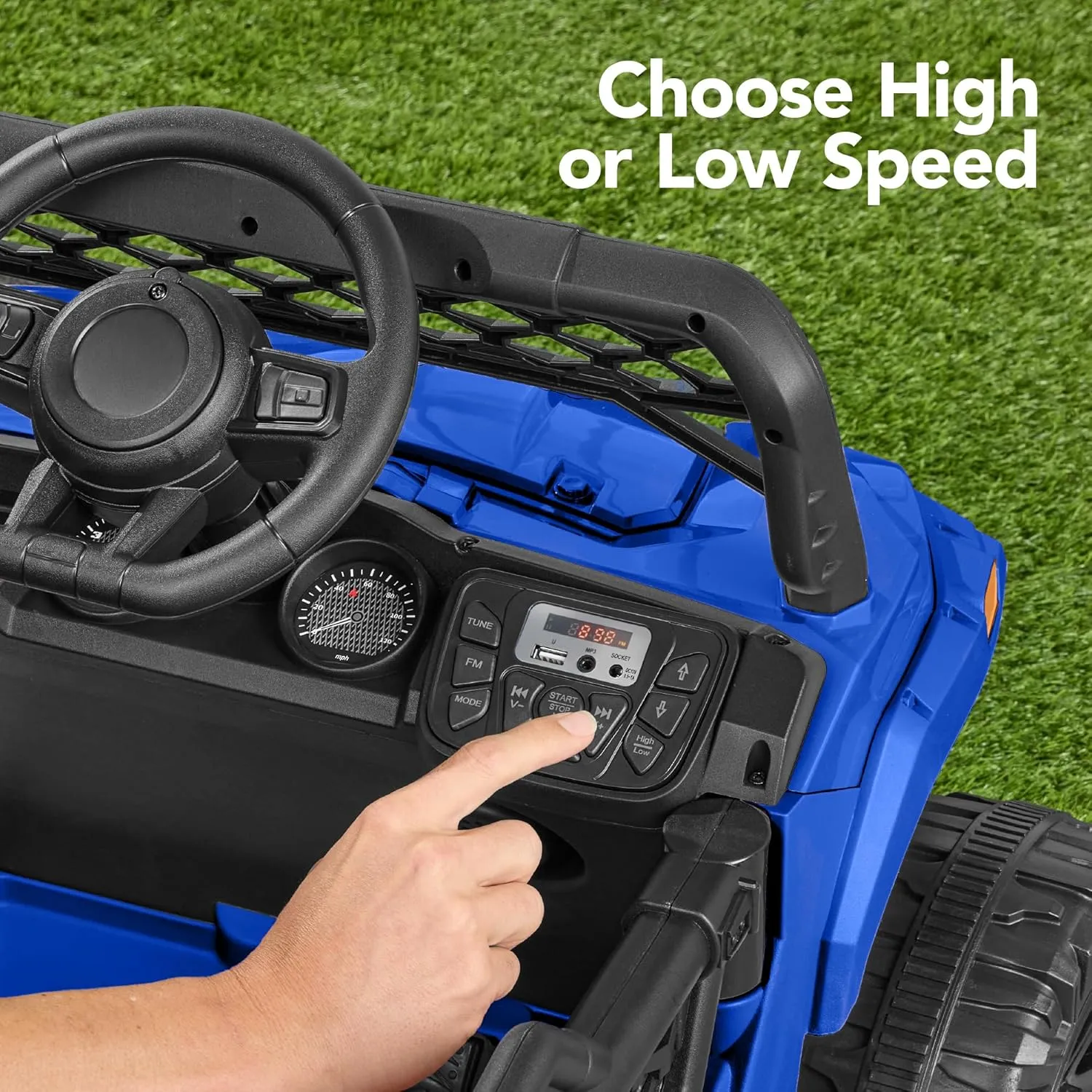 Best Choice Products Kids 12V Electric Ride On UTV Car and Trailer w/Parent Control, LED Lights, 2 Speeds, Bluetooth - Blue