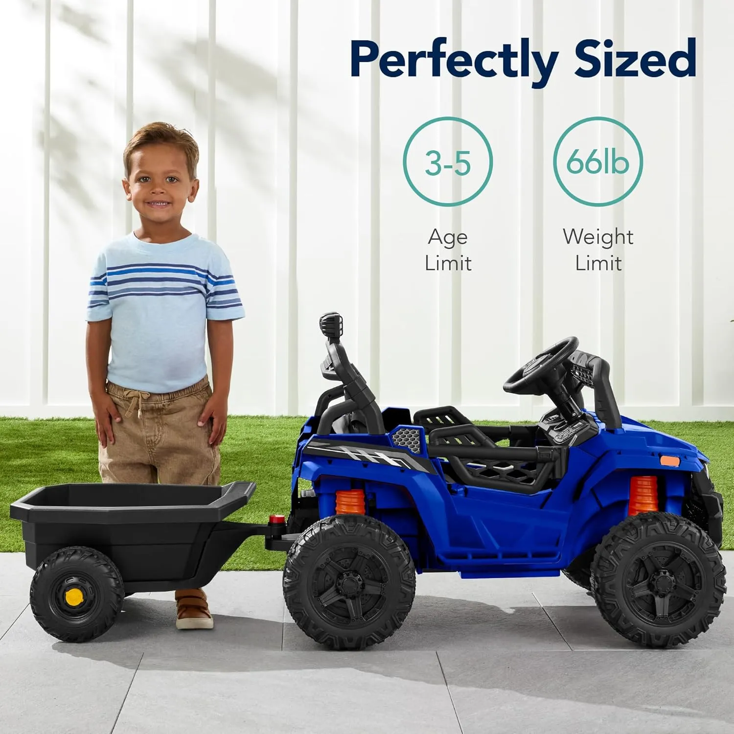Best Choice Products Kids 12V Electric Ride On UTV Car and Trailer w/Parent Control, LED Lights, 2 Speeds, Bluetooth - Blue