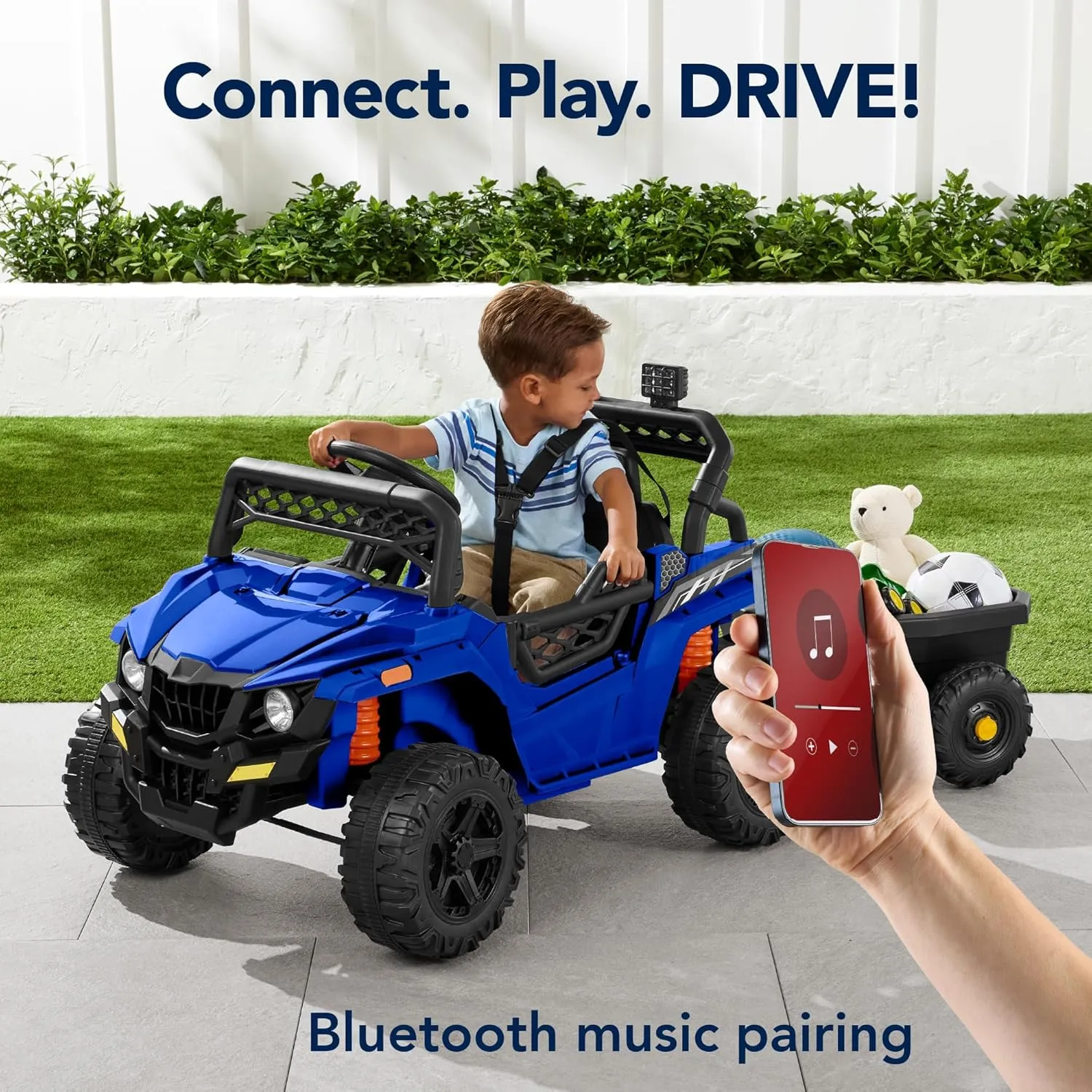 Best Choice Products Kids 12V Electric Ride On UTV Car and Trailer w/Parent Control, LED Lights, 2 Speeds, Bluetooth - Blue