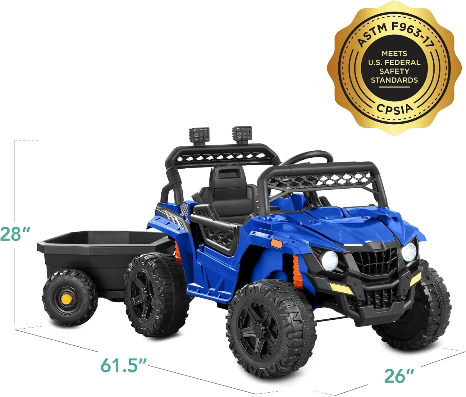Best Choice Products Kids 12V Electric Ride On UTV Car and Trailer w/Parent Control, LED Lights, 2 Speeds, Bluetooth - Blue