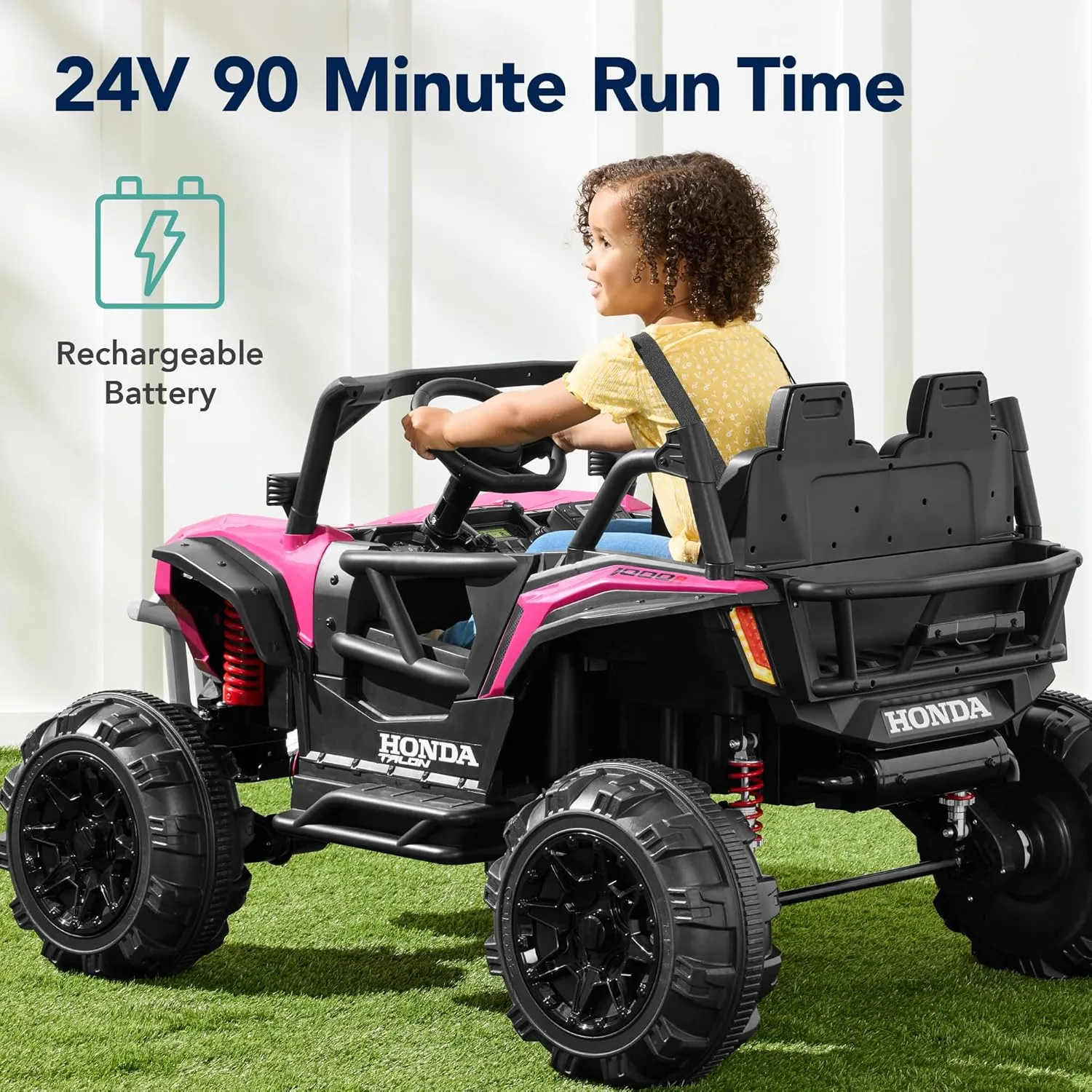 Best Choice Products Kids 24V 2-Seater Electric Ride On UTV Officially Licensed Honda Talon w/Parent Control, LED Lights, Bluetooth - Pink