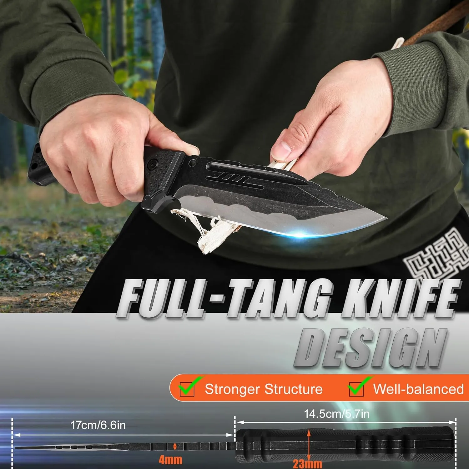 Big Fixed Blade Hunting Knives, Tactical Knife Full Tang with Sheath, Outdoor survival knife for Camping, Hiking, Gift Knives for Dad Husband Men