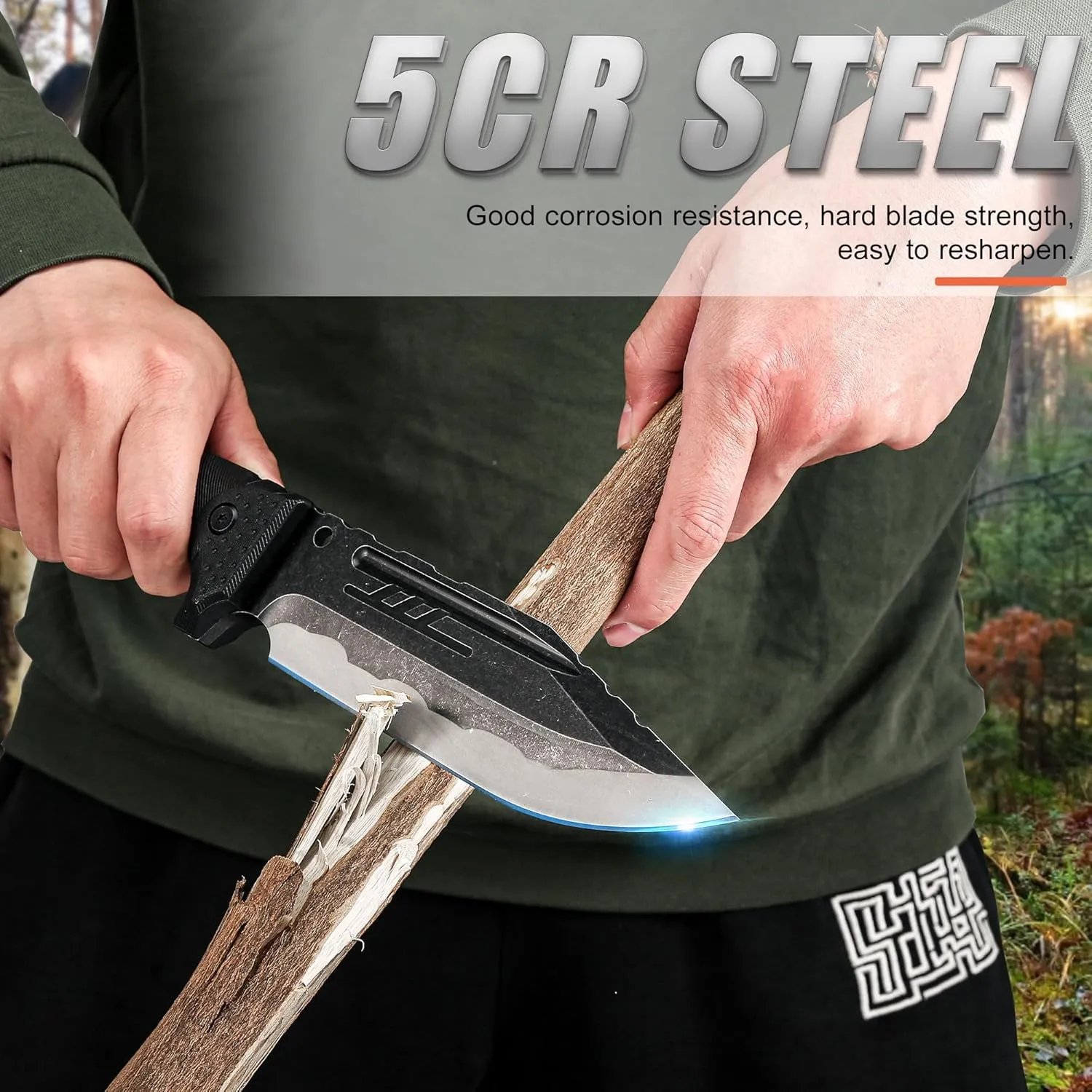 Big Fixed Blade Hunting Knives, Tactical Knife Full Tang with Sheath, Outdoor survival knife for Camping, Hiking, Gift Knives for Dad Husband Men