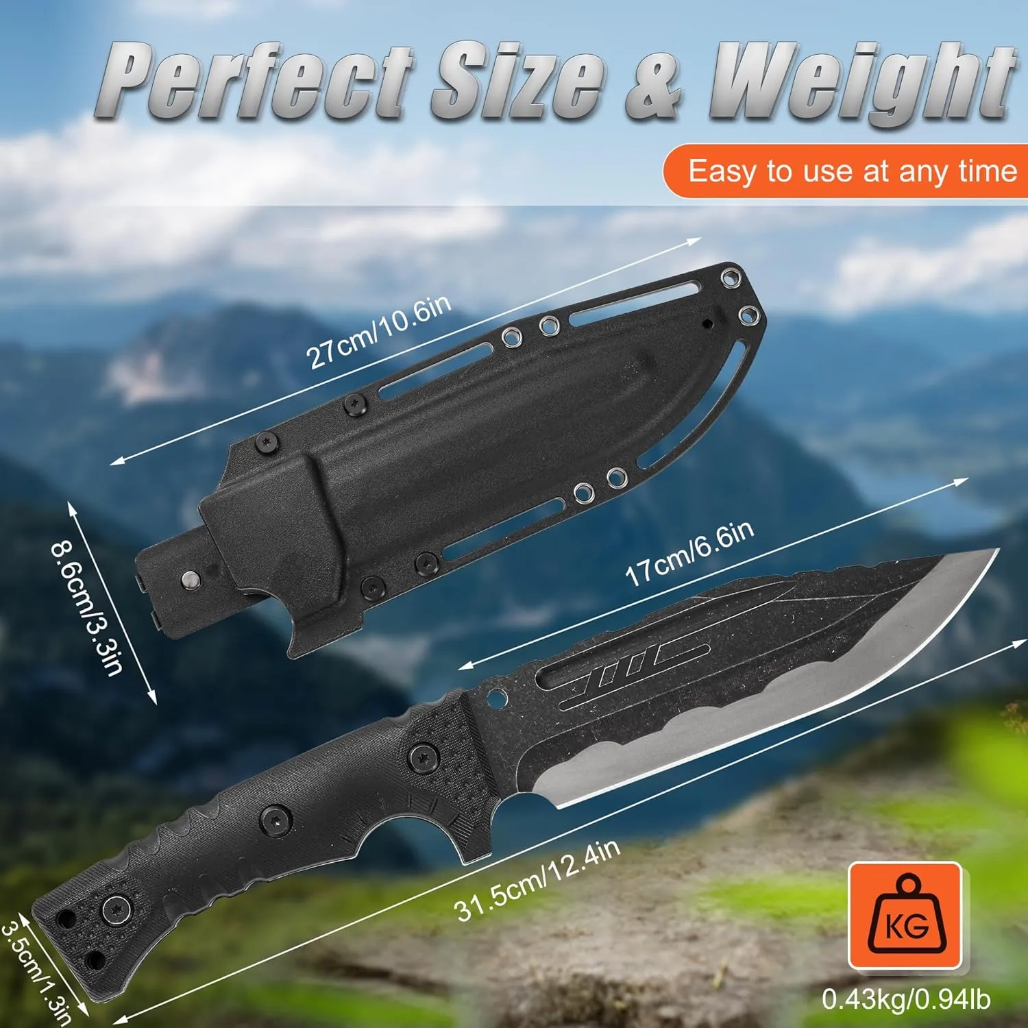 Big Fixed Blade Hunting Knives, Tactical Knife Full Tang with Sheath, Outdoor survival knife for Camping, Hiking, Gift Knives for Dad Husband Men
