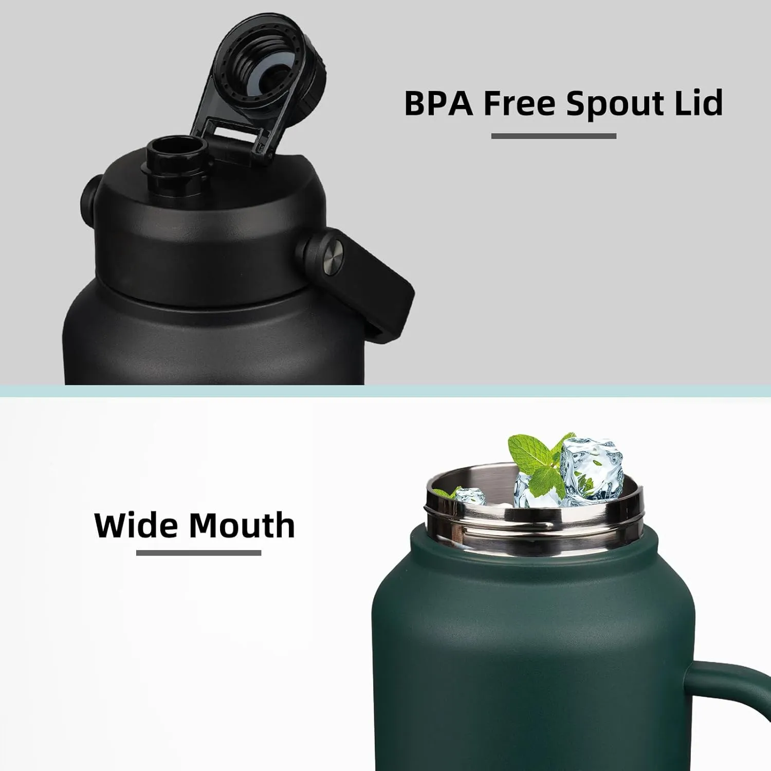 BJPKPK 1 Gallon Water Bottle with Handle, Large Dishwasher Safe 128oz Insulated Water Bottle, BPA Free Water Jug, Wide Mouth Metal Water Bottle with Anti-slip Bottom, Keep Cold & Hot,Navy Blue