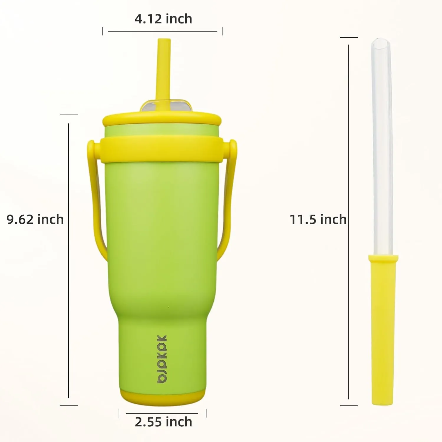 BJPKPK 40 OZ Insulated Travel Tumbler with Handle and Straw, Stainless Steel Water Bottle, Double Wall Vacuum Insulated Mug, for Work, Car, Travel, Green