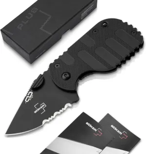 Böker PLUS® Subcom 2.0 All Black - Mini folding knife with Zytel handle - small package knife with framelock - Mini D2 pocket knife with thumb-pin box cutter with 22.8 inch blade