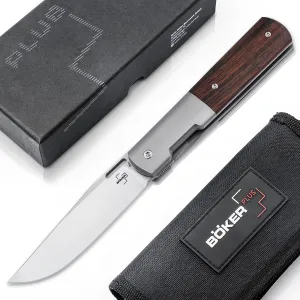 BÖKER PLUS® Urban Barlow Cocobolo pocket knife - modern Framelock folding knife with clip and wooden handle - Gentleman Knife with flipper blade made of M390 - small knife with sheath