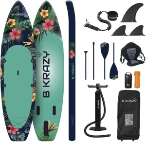 Bkrazy High-End Inflatable Stand Up Paddle Board - Complete Package with Accessories & Bag - Perfect for Lakes, River and Ocean - 10.6 ft Adult Board