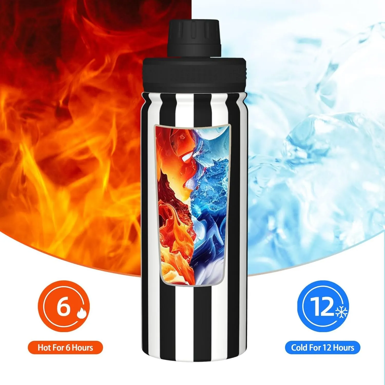 Black And-White Stripes 18oz Sports Insulated Bottle For Outdoor Activities,Your Ideal Companion Staying Hydrated